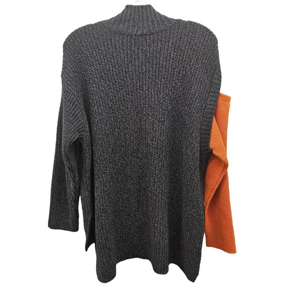 Bize Knitwear Women's Charcoal & Orange Colorblock Cold Shoulder Knit Sweater Si - Picture 2 of 10